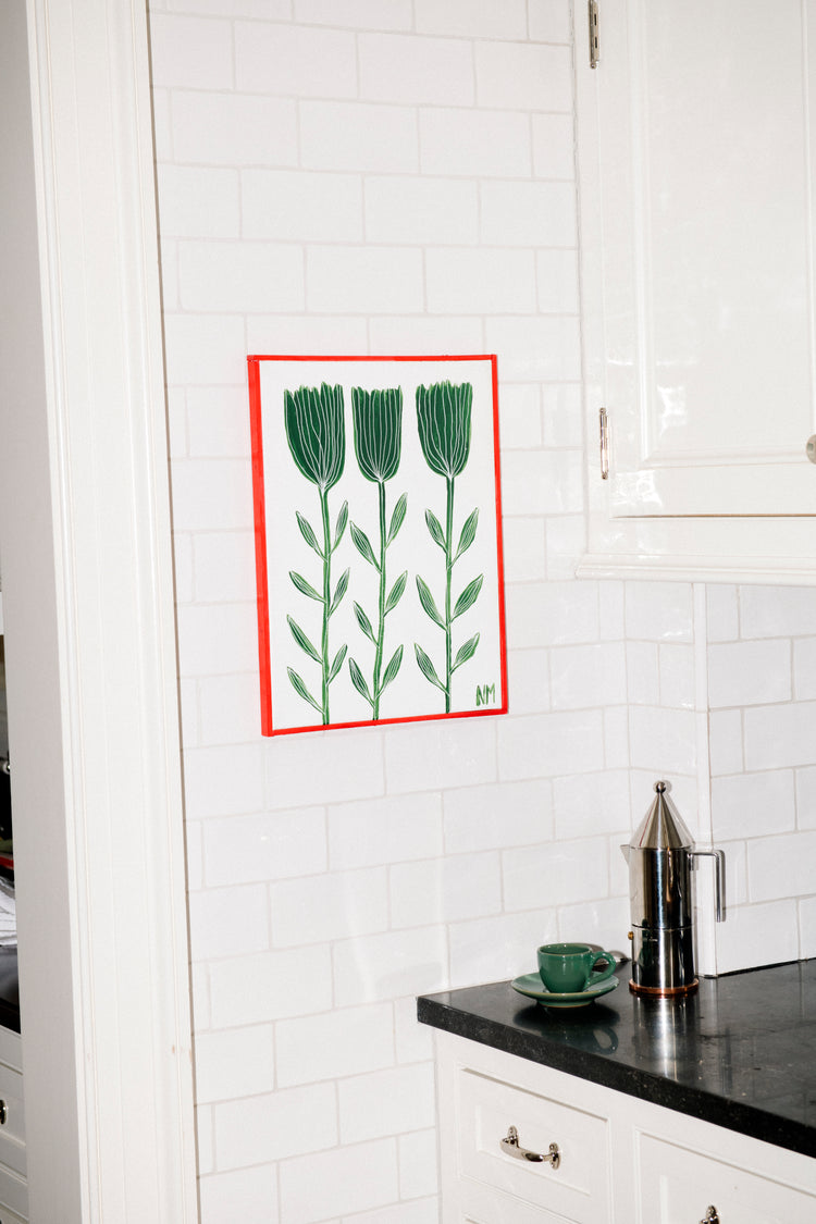 floral painting on tiled wall