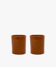 Todia Coffee Cup. Pair of glazed terracotta drinking vessels.