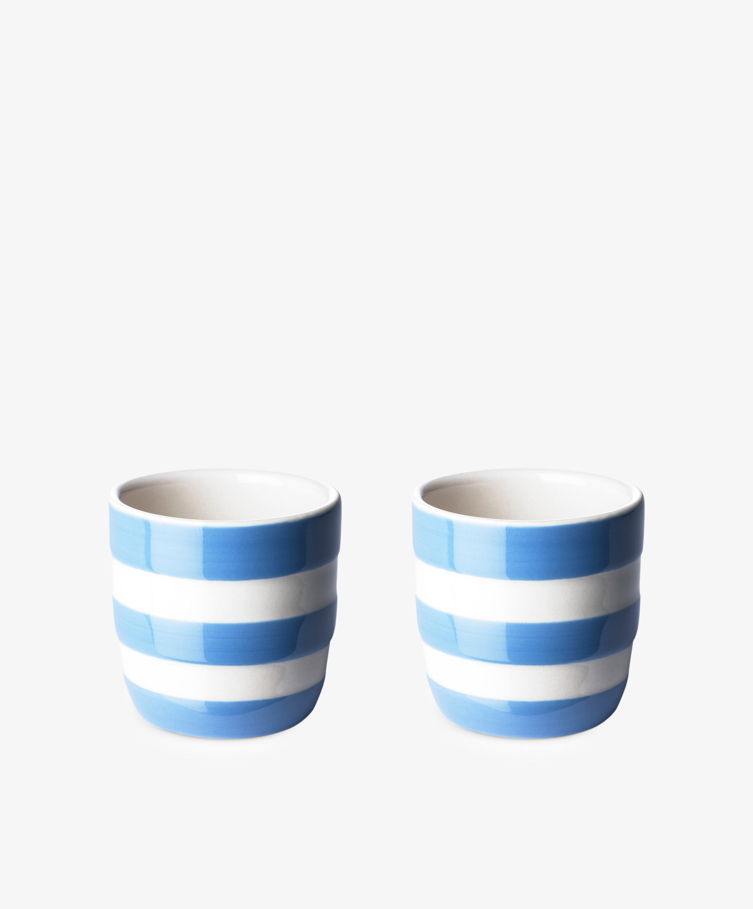 Betty Egg Cup by T.G. Green. Two Cornish stoneware mini cups with blue and white stripes.