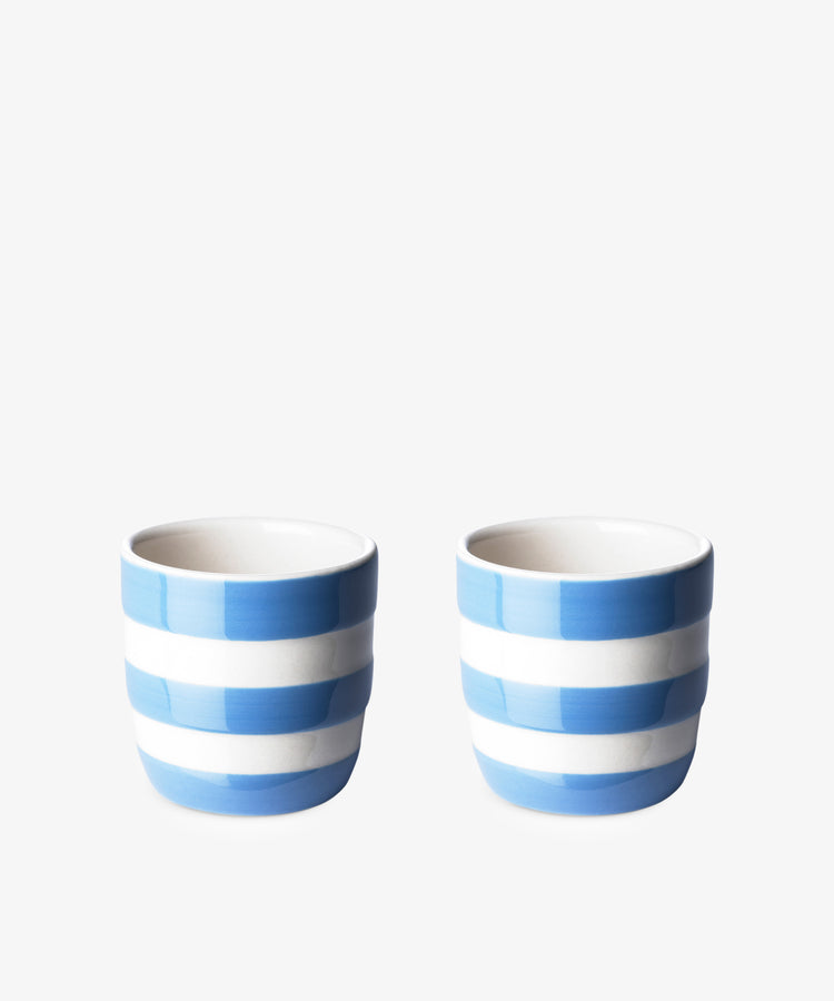 Betty Egg Cup by T.G. Green. Two Cornish stoneware mini cups with blue and white stripes.