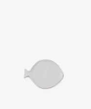 Lorenzo Fish Plate by Enza Fasano. White glazed ceramic plate shaped like a fish.