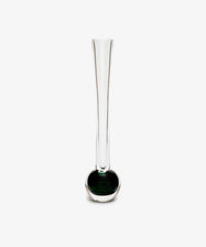Pallino Bud Vase. Hand-blown glass with smoke green bulb bottom and long skinny neck.