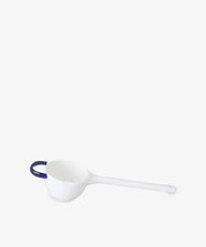 The Tea Strainer features a white ladle design with a long handle and a small blue loop, ideal for straining loose leaf tea. Shown on a plain white background.