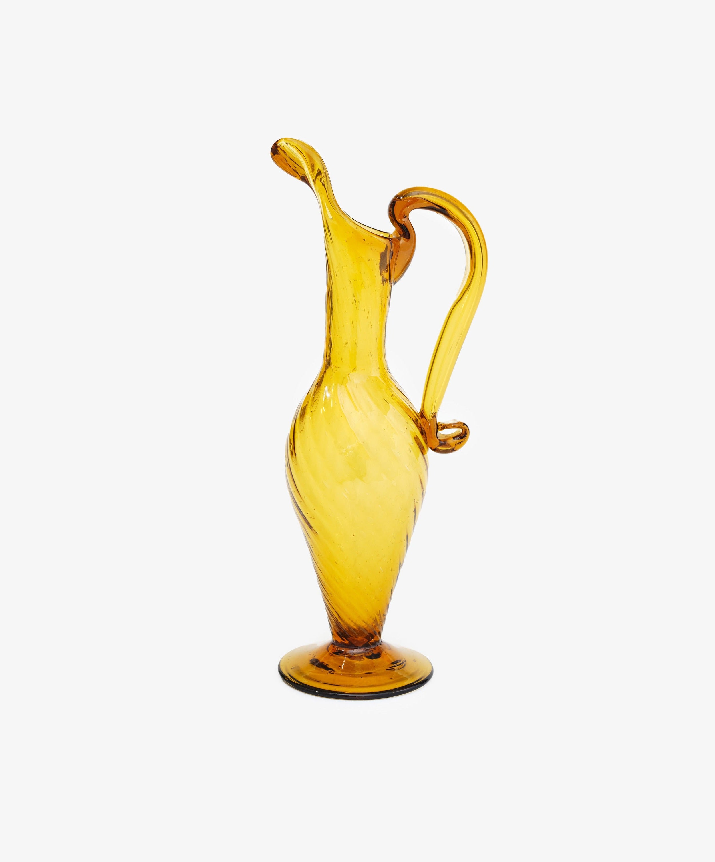 Alba Vase. Transparent bright yellow handblown glass vase with tall, elongated pitcher shape.