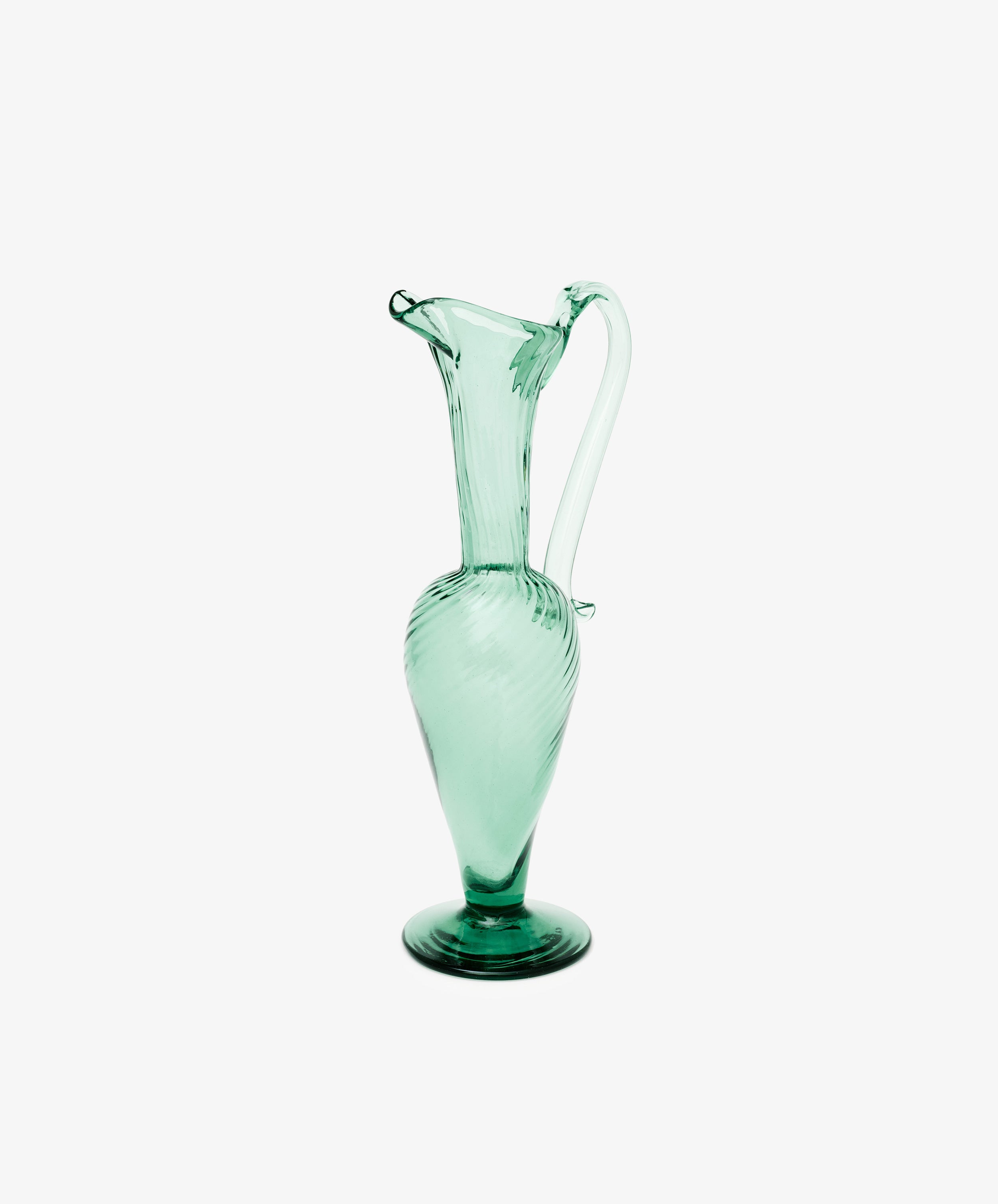 Alba Vase in Emerald Green. Elegant and elongated vase for liquids or flowers. Side view.