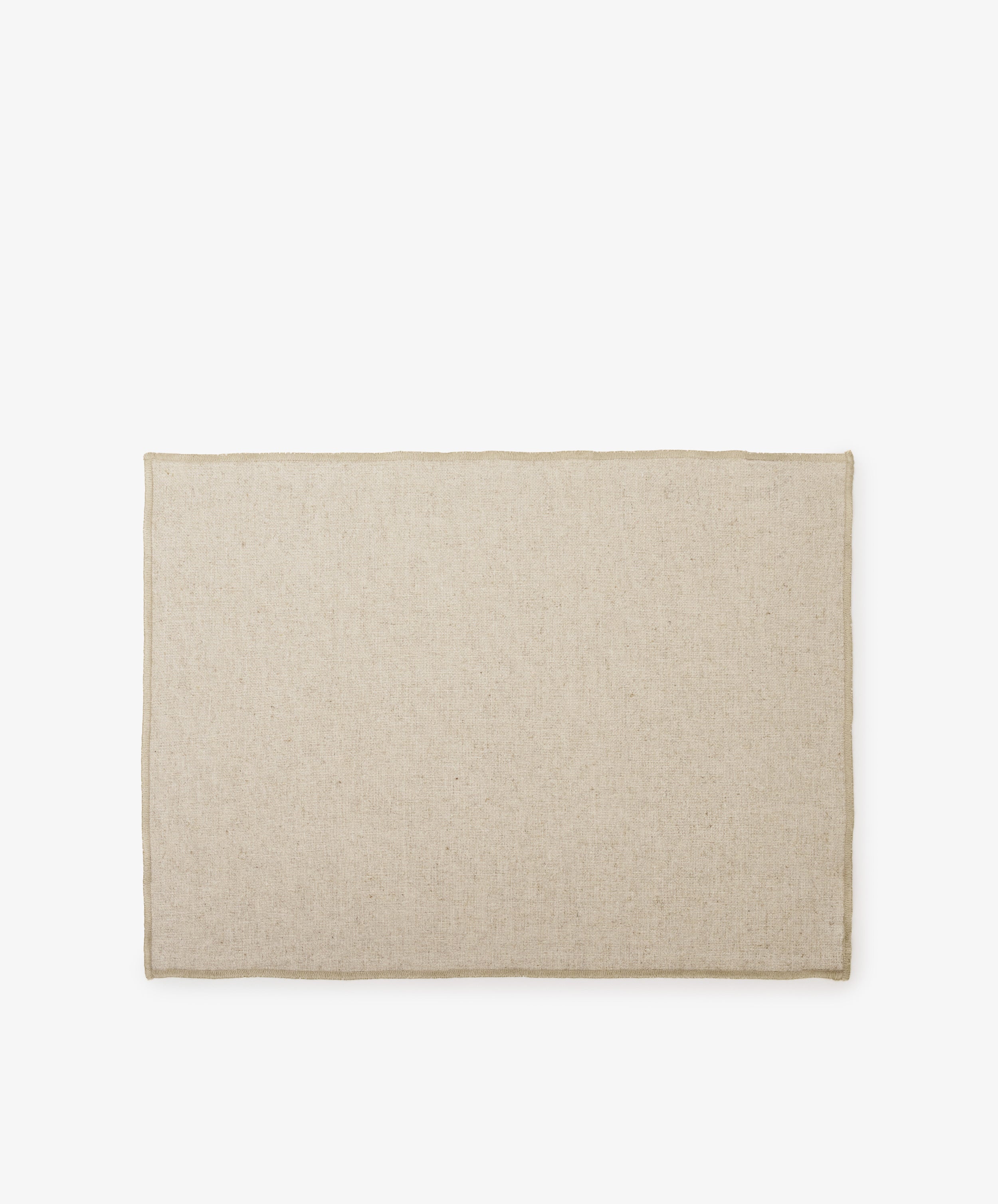 The Corte Placemat, Set of 6, features rectangular beige linen placemats laid flat on a plain white background—ideal for an eco-friendly table setting.