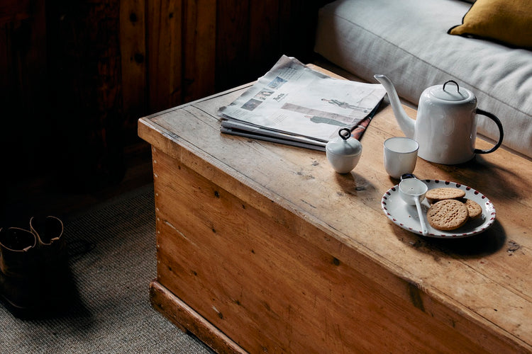 tea set on wood table