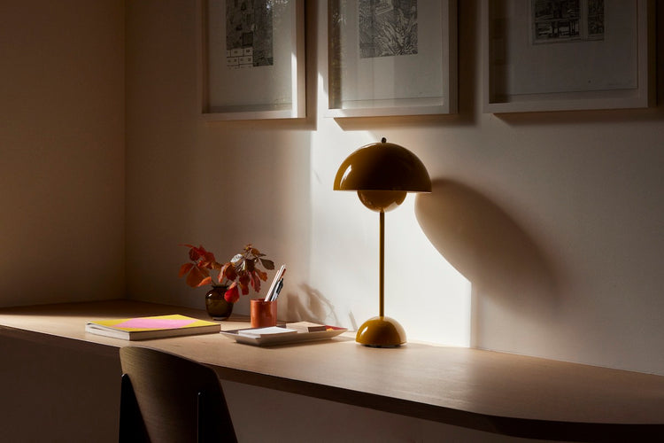desk with lamp