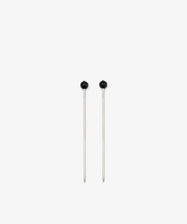 The Ella Cocktail Sticks, Set of 2, feature silver shafts and round black heads. They are displayed vertically side by side on a plain white background.
