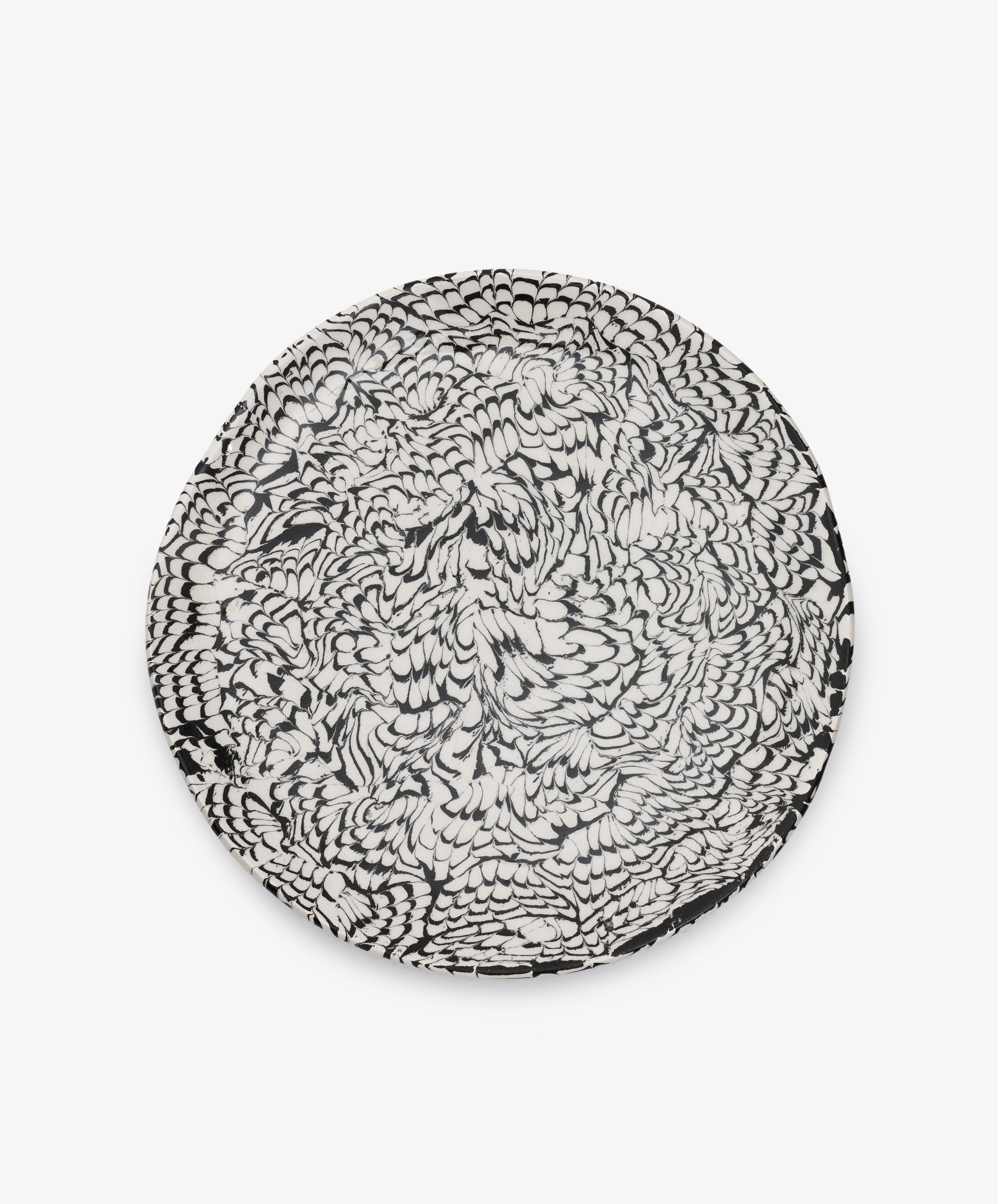 Black and white swirled ceramic serving platter