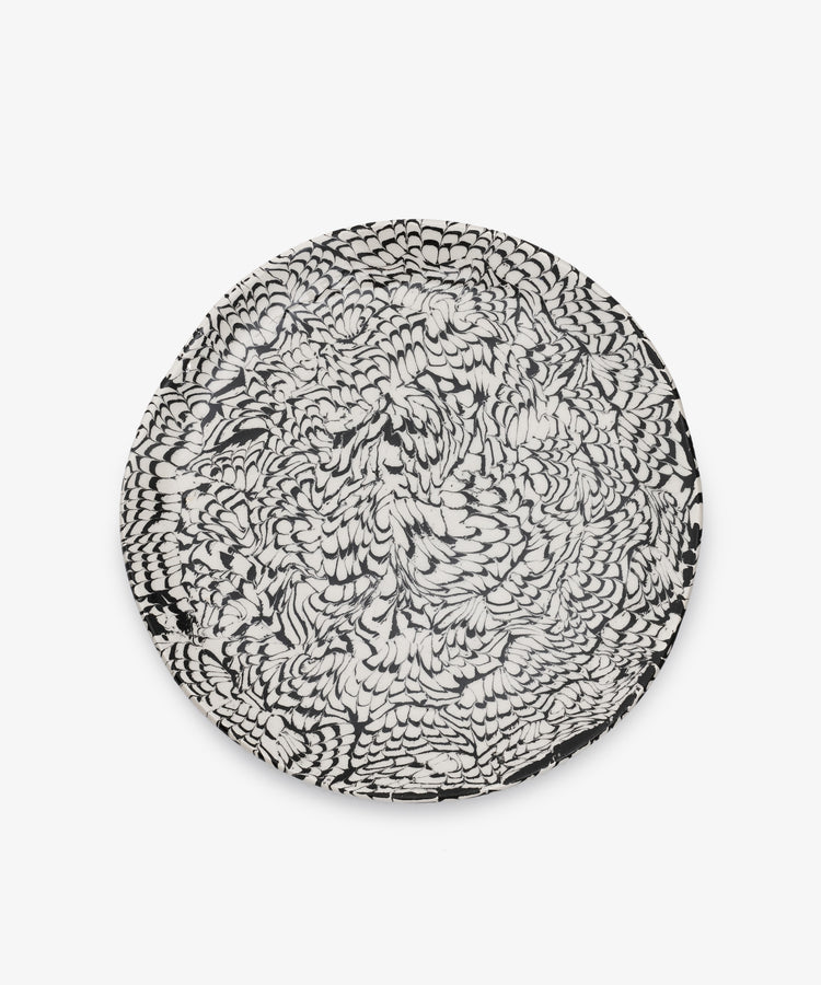 Black and white swirled ceramic serving platter