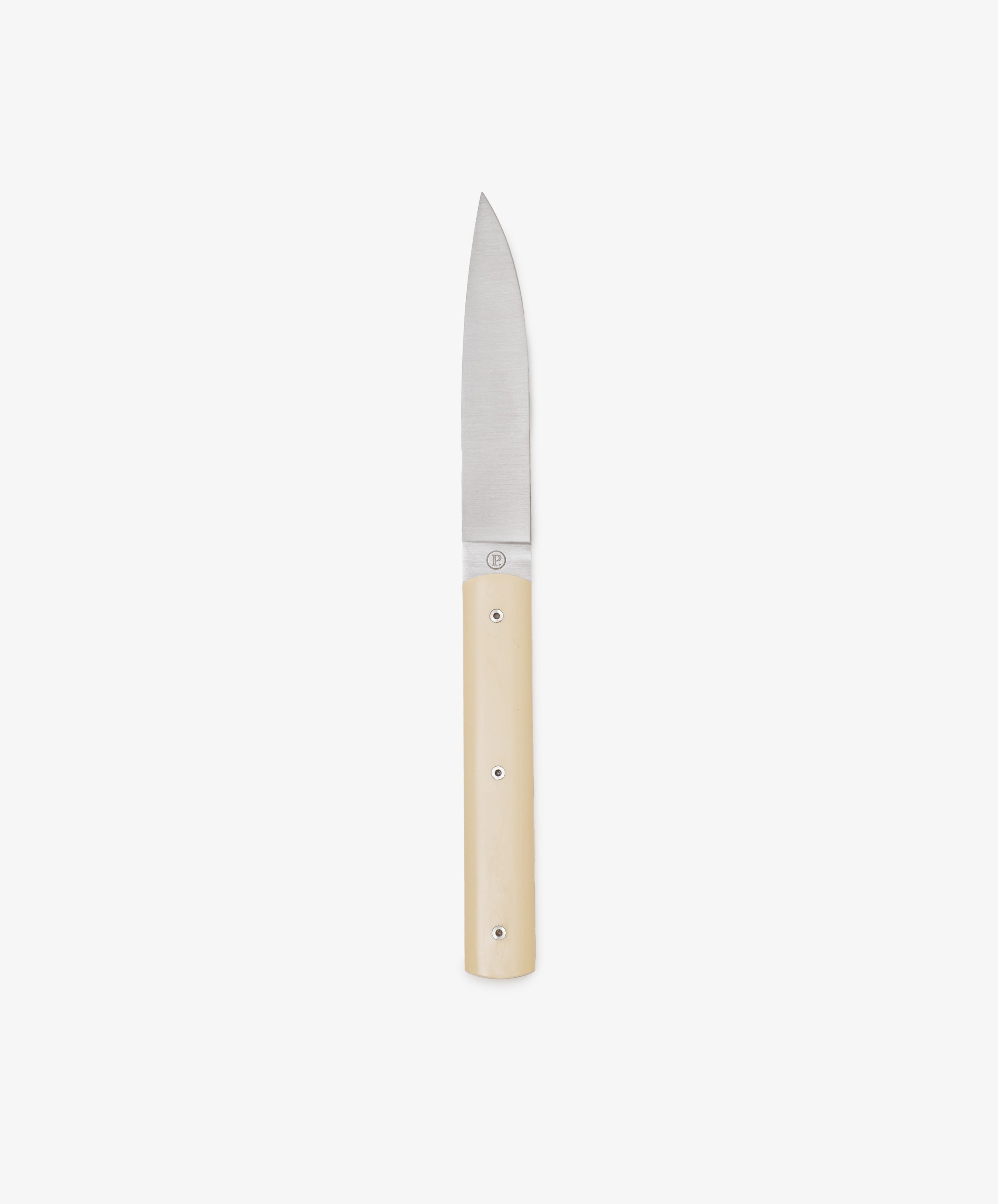 The 9.47 Table Knife is a small, handmade French knife with a straight stainless steel blade and a light-toned handle, photographed on a plain white background.