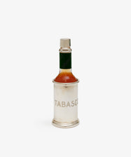 Sterling Silver Tabasco Sleeve & Lid. Glass bottle with sterling silver lid and engraved sleeve