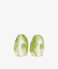 Radicchio Salt and Pepper Shakers. Green painted radicchio earthenware shakers.