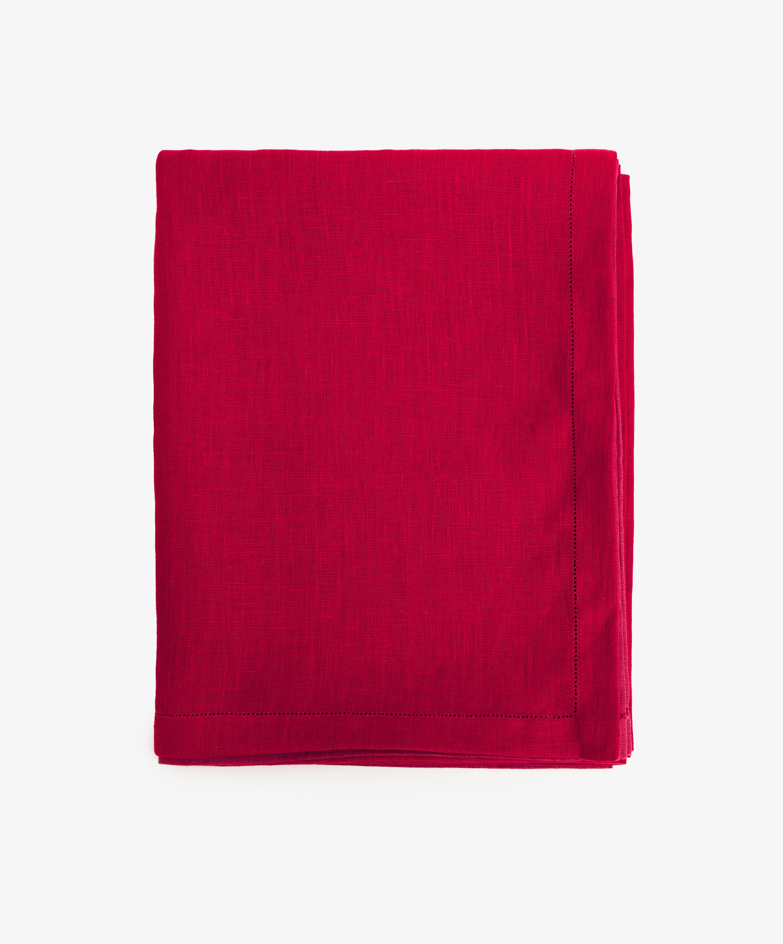 Magnetic Color Field Tablecloth. Folded red linen cloth with stitching