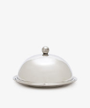 Nell Butter Dish. Silver-plated butter dish featuring a domed lid, elegantly designed for serving and preserving butter.