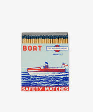 The Boat, Luxury Matches by Archivist Gallery. Graphic illustratied box in red and blue with matches peeking out.