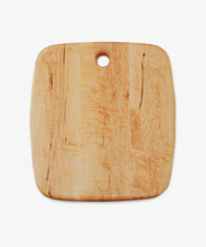 Birds Eye Maple Serving Board. Rounded edge extra large rectangular wooden board with circular hole at top centre.