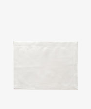 Lorna Hemstitch Placemat. Rectangular mat in white linen with ivory stitching.