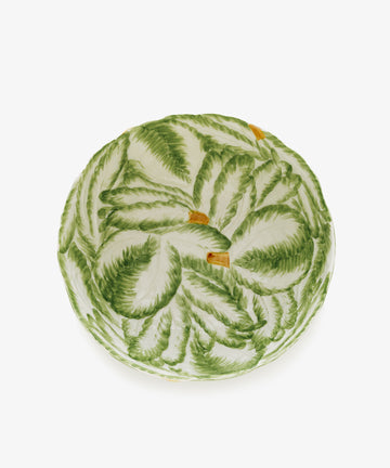 Radicchio Serving Bowl. Green painted radicchio earthenware bowl.