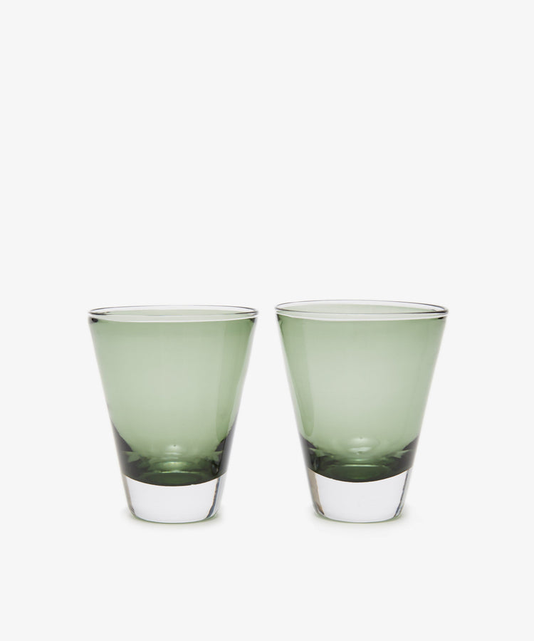 Gem Glass. Set of two transparent smoke-green drinking glasses.
