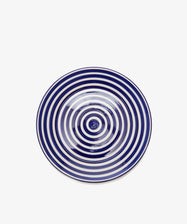 Natalia Platter. Blue and white spiral striped glazed terracotta plate.