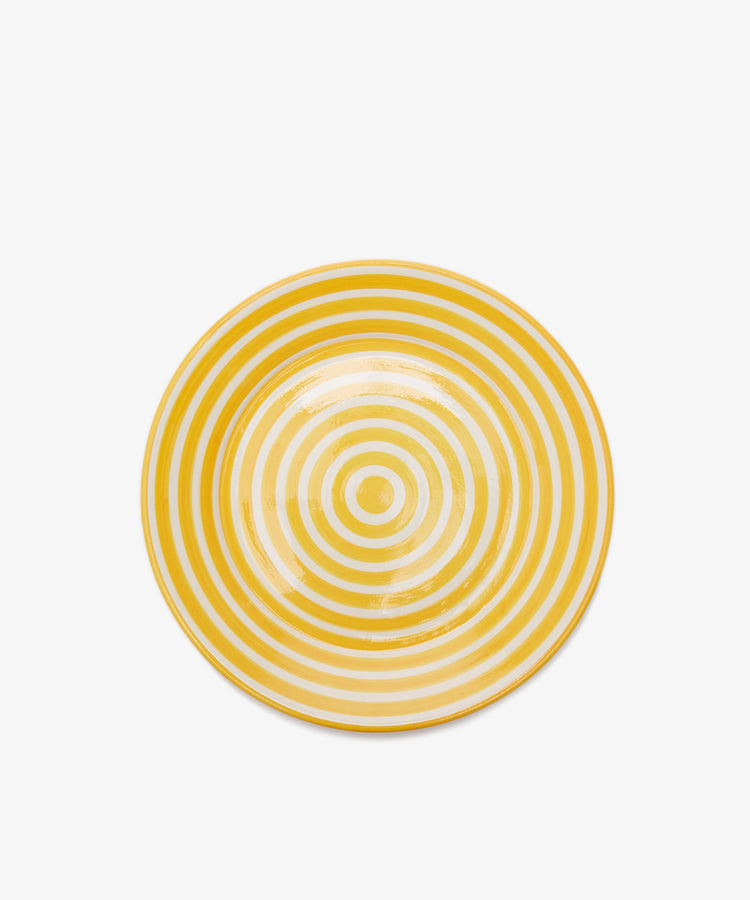 Natalia Platter. Yellow and white spiral striped glazed terracotta plate.