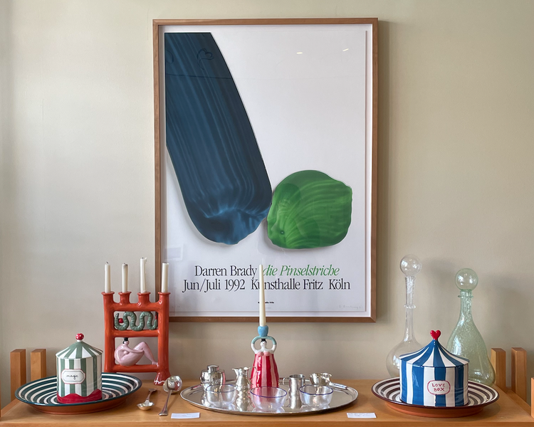 Colorful tableware and poster