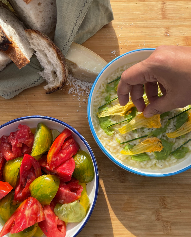 plates of food with hand