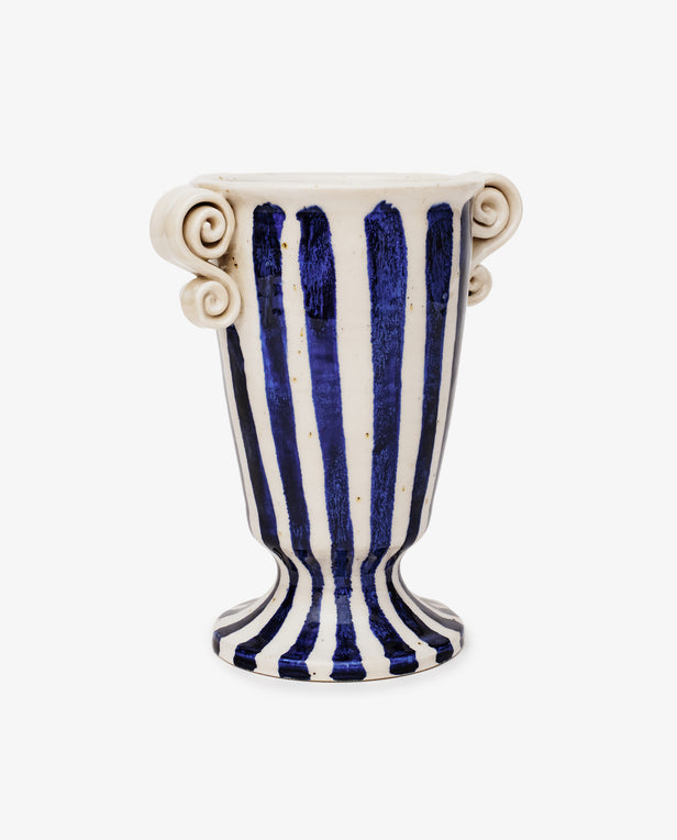 white and blue ceramic vase