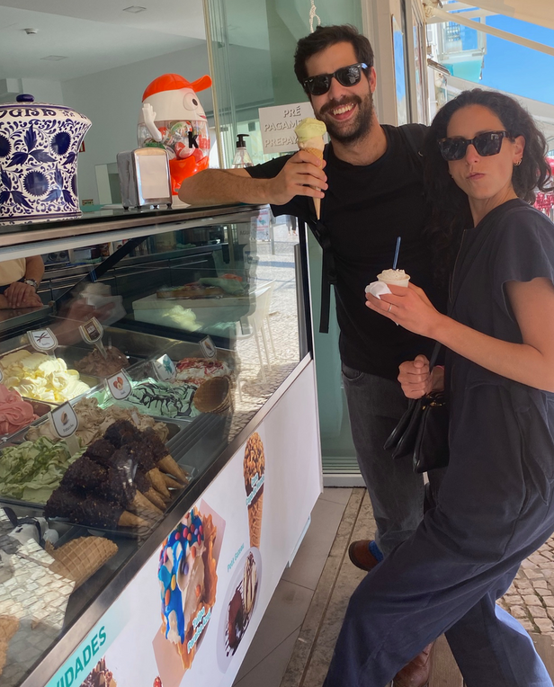 man and woman getting ice cream