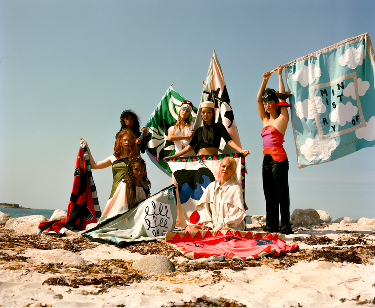 Group with colorful flags