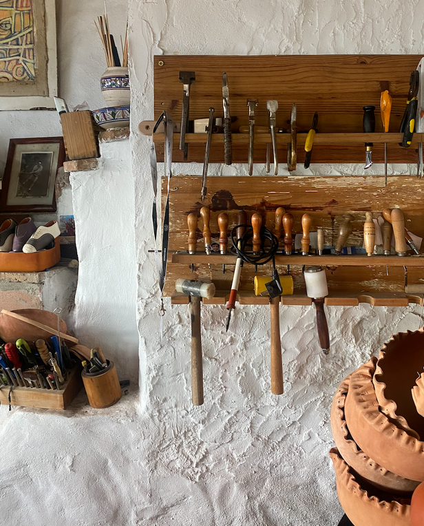 tools on wood shelf