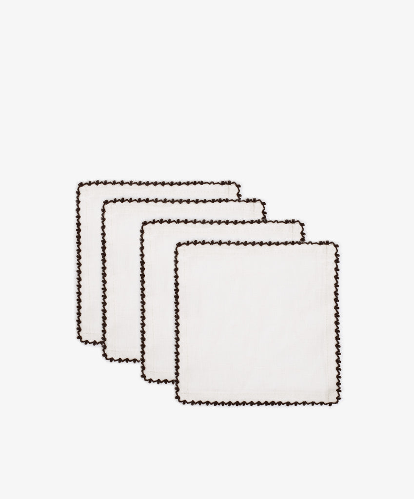 Nico Cocktail Napkin, Set of 4 - White & Espresso