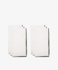 The Nico Napkin Set of 6 features white cloth napkins with dark, decorative edges, displayed against a plain white backgroundâ€”ideal for enhancing any table setting.