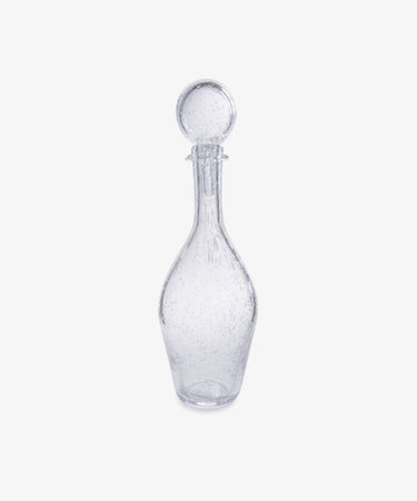 Pointe Decanter. Hand-blown transparent bubble glass vessel with spherical stopper.