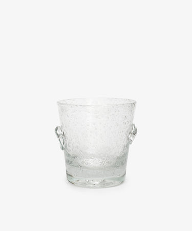 Lauren Ice Bucket. Clear bubble glass ice bucket with decorative handles.