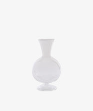 Boro Vase: Clear borosilicate design with a wide, round base and narrow, flared neck on a plain white background.