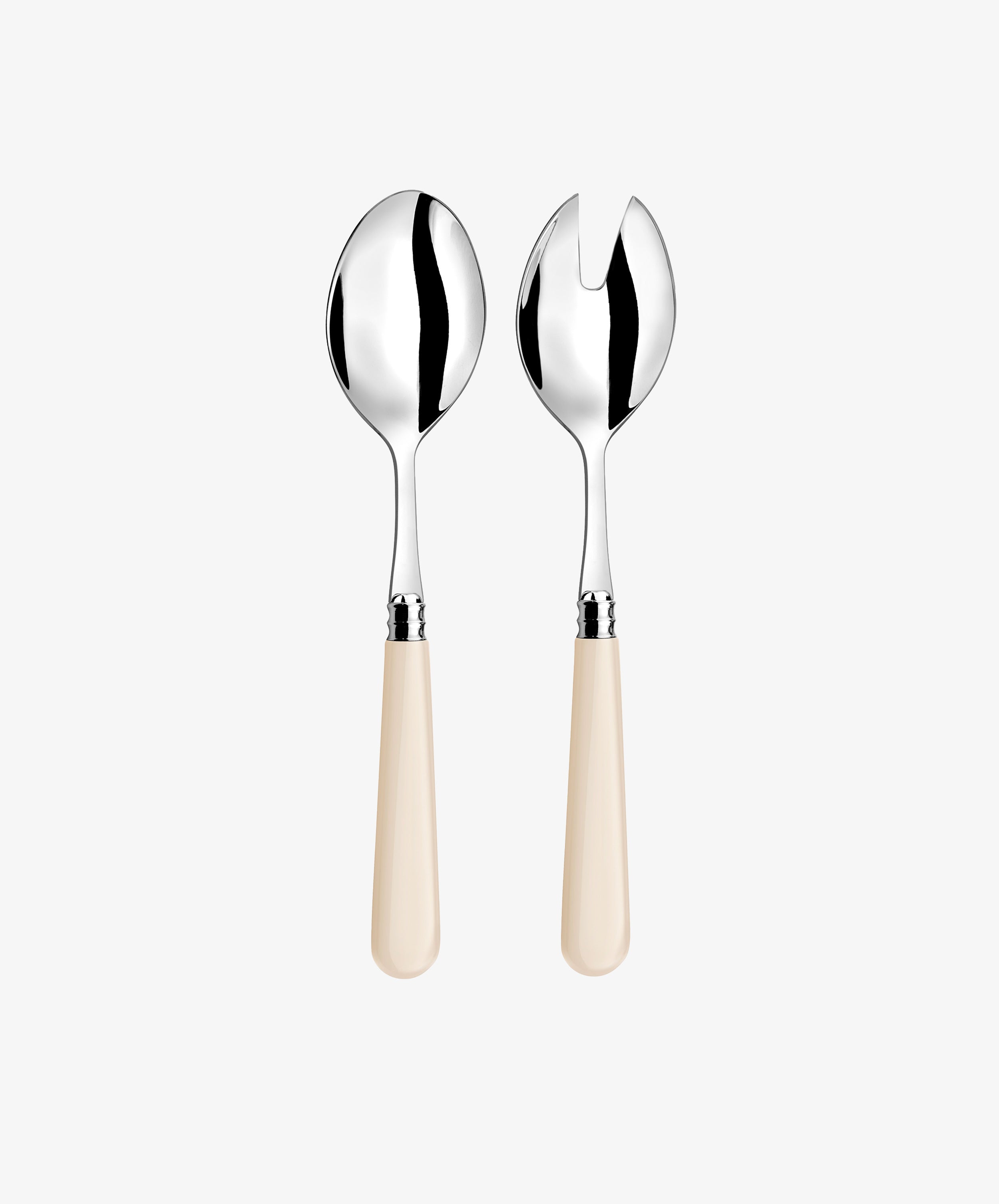 Helios Salad Servers. Two piece set in stainless steel with ivory handles.