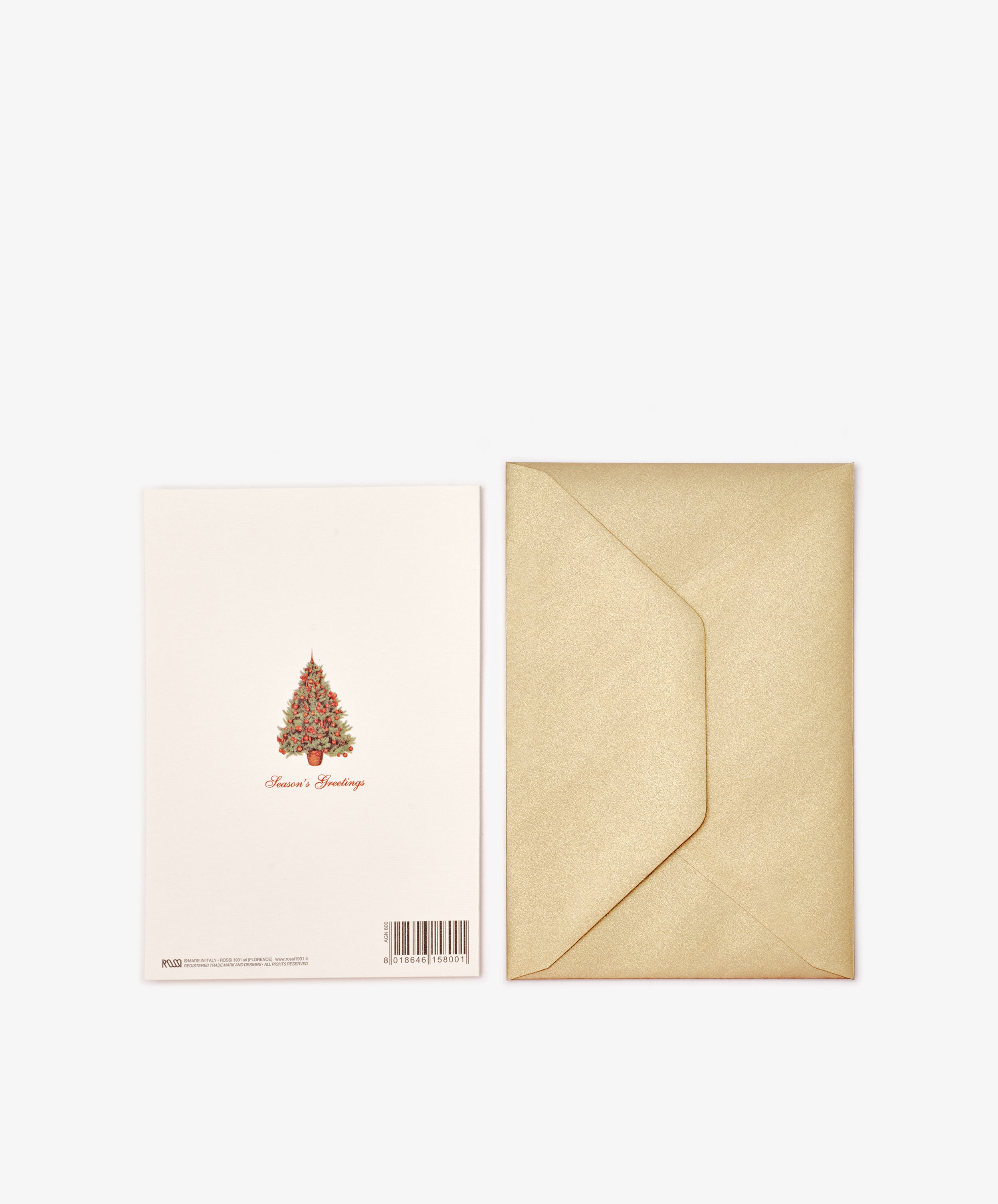 The Natale Card, Set of 10, features a festive tree and 