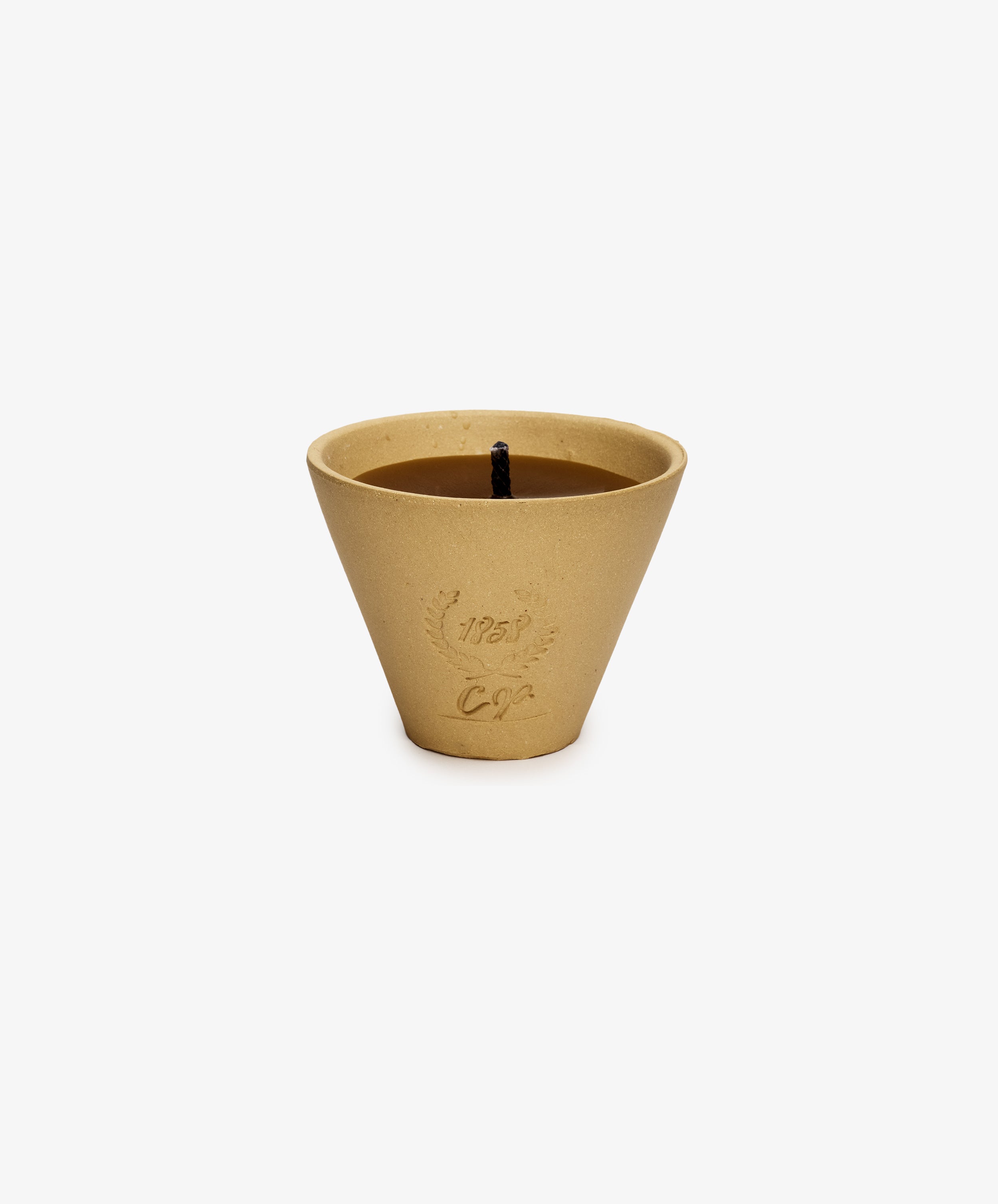 Francine Citronella Outdoor Candle. Speckled tan stoneware vessel with citronella wax and wick.