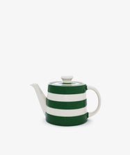 The Classic Teapot features horizontal green and white stripes, a curved spout, and a handle, making it an essential kitchen staple. Shown on a plain white background.