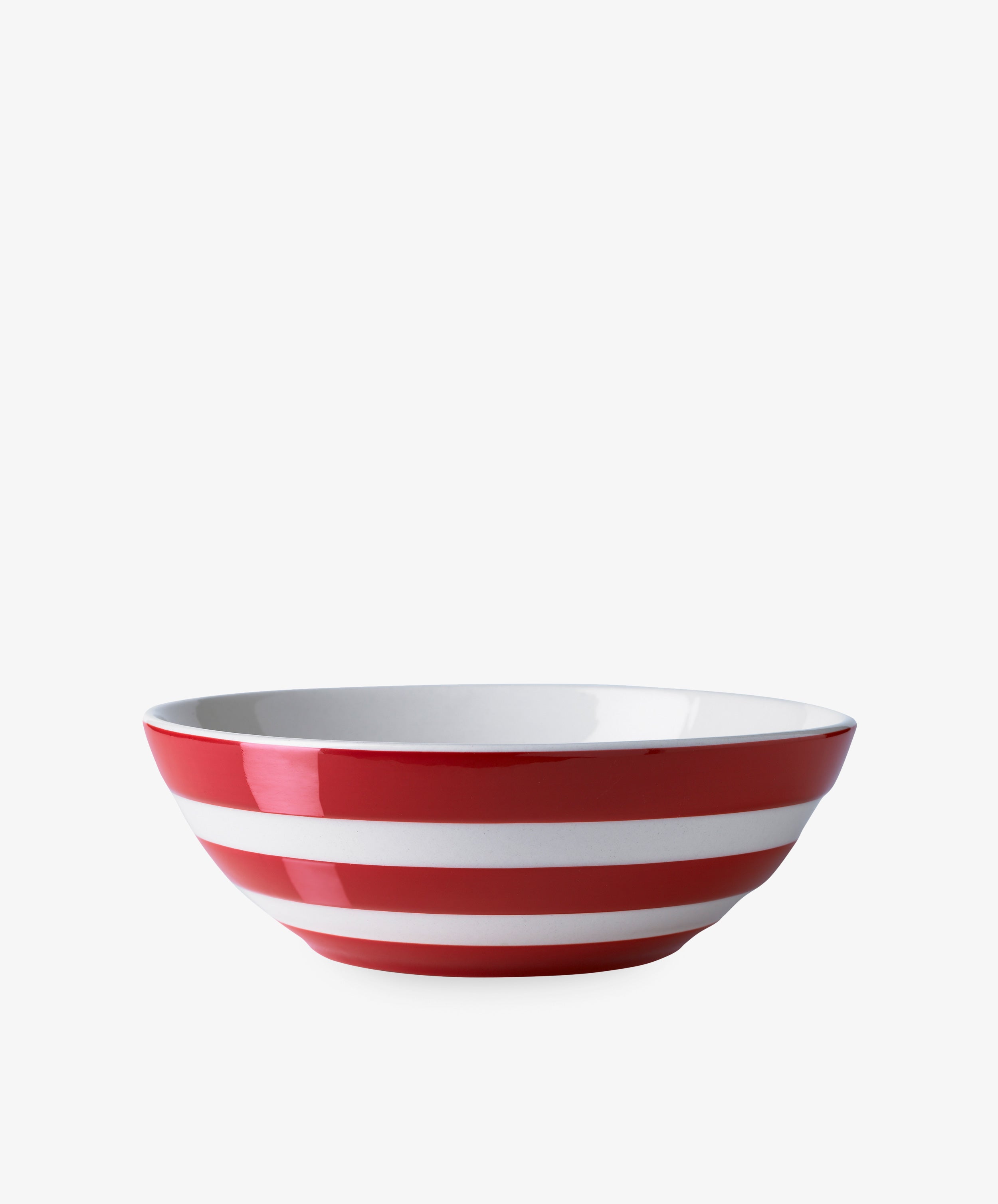 Betty Cereal Bowl in Cornish Red. Red stripes run horizontally around the exterior of the bowl. Front view.