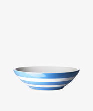 Betty Large Serving Bowl by T.G. Green. Wide, shallow Cornish stoneware bowl with blue and white stripes.