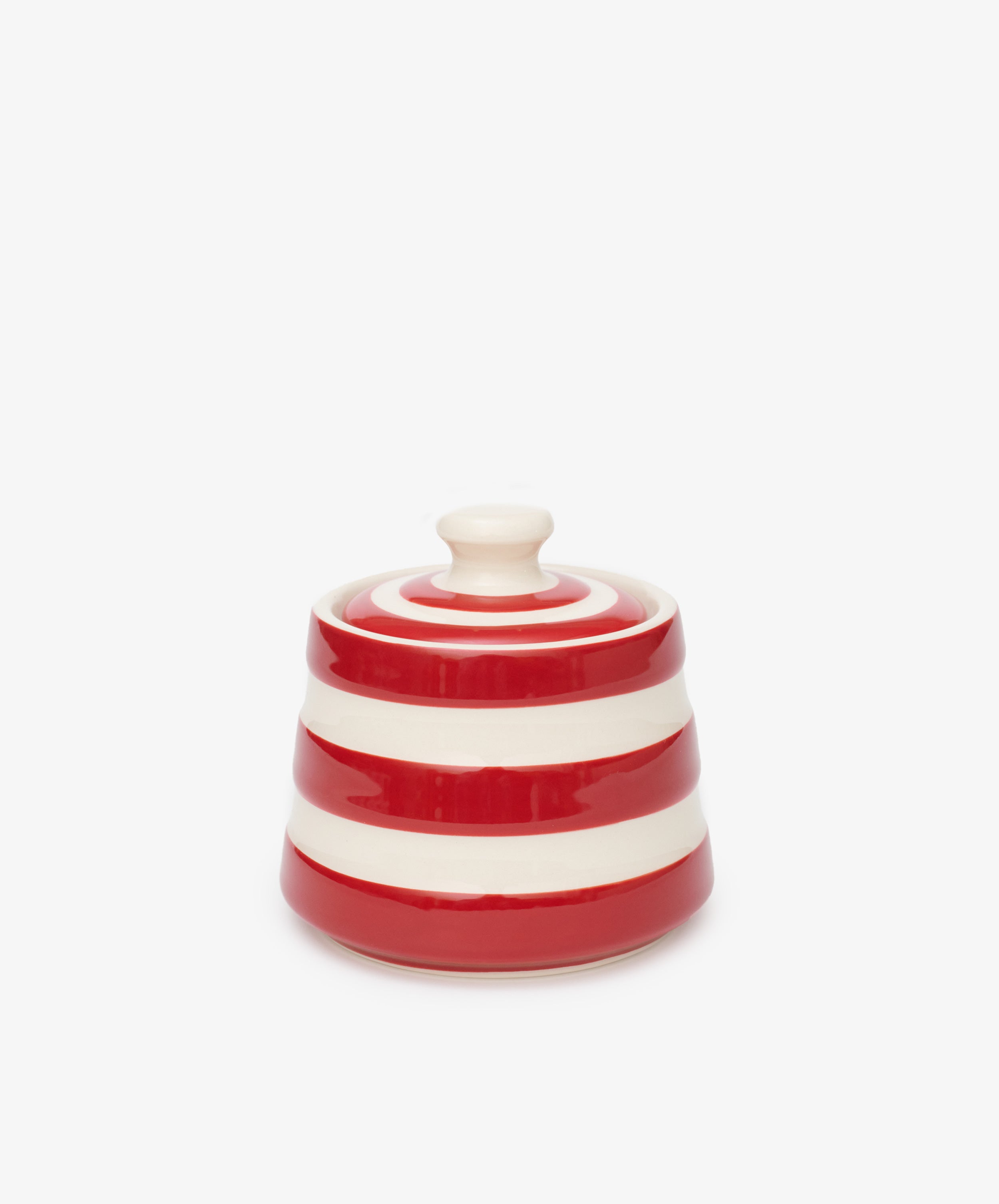 Betty Sugar Bowl with Lid in Cornish Red. Side view.