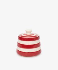 Betty Sugar Bowl with Lid in Cornish Red. Side view.