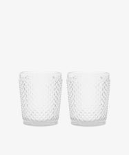 Celeste Water Glass. Two transparent tumbler glasses with diamond cut surface.