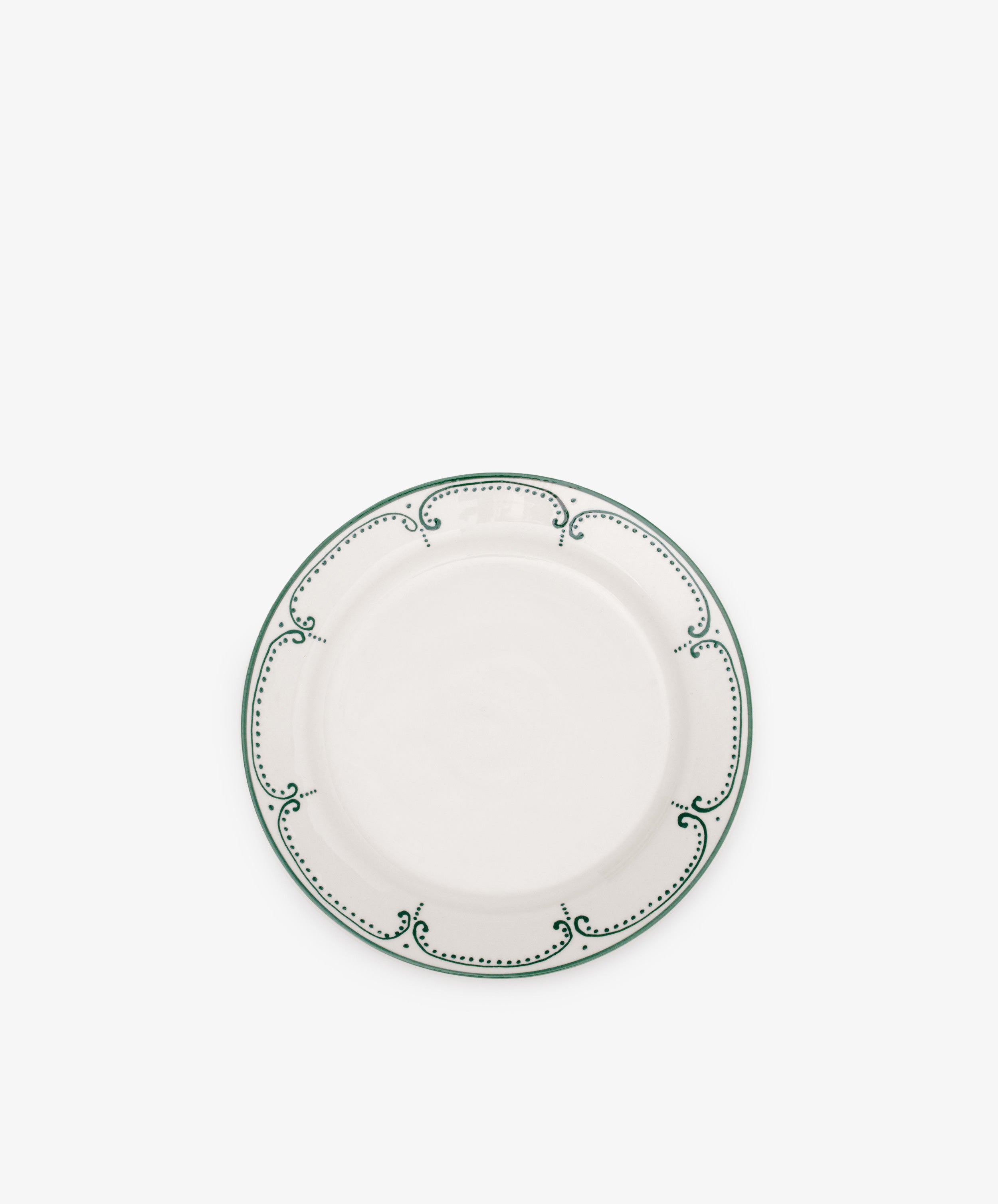 The Arco Small Plate, Set of 4, features a Portuguese design with a green decorative border, shown on a plain white background.
