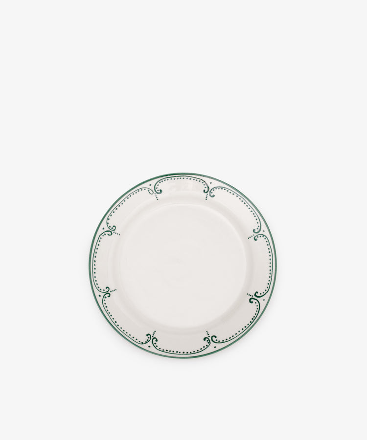 The Arco Small Plate, Set of 4, features a Portuguese design with a green decorative border, shown on a plain white background.