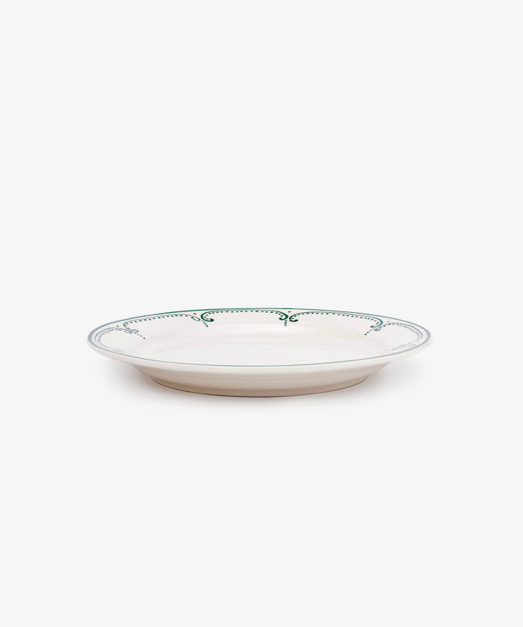 Set of 4 Arco Small Plates, crafted from white ceramic with a thin green decorative rim in a traditional Portuguese design, photographed on a plain white background.